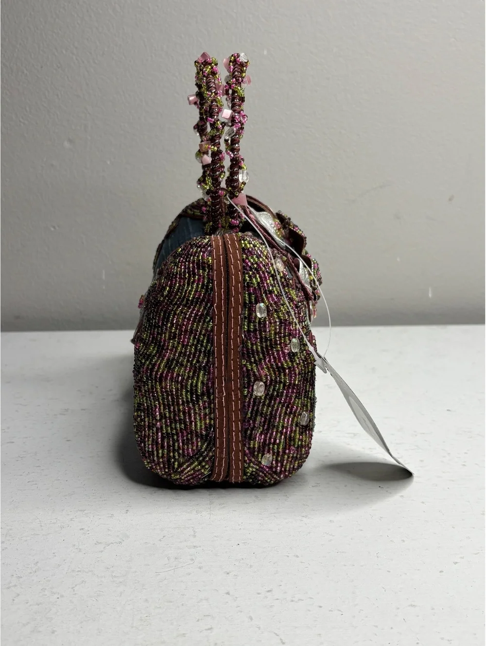 Vintage Rare Retired Mary Frances Beaded 3D Pink & Silver Flower Statement Purse